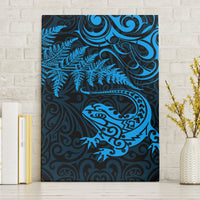 New Zealand Tuatara Tribal Tattoo Canvas Wall Art Silver Fern and Maori Pattern Blue Color LT03 Without Frame Blue - Polynesian Pride