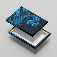 New Zealand Tuatara Tribal Tattoo Canvas Wall Art Silver Fern and Maori Pattern Blue Color LT03 - Polynesian Pride
