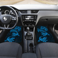 New Zealand Tuatara Tribal Tattoo Car Mats Silver Fern and Maori Pattern Blue Color LT03 Set 2pcs - Front Blue - Polynesian Pride