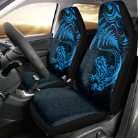New Zealand Tuatara Tribal Tattoo Car Seat Cover Silver Fern and Maori Pattern Blue Color LT03 - Polynesian Pride
