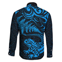 New Zealand Tuatara Tribal Tattoo Family Matching Mermaid Dress and Hawaiian Shirt Silver Fern and Maori Pattern Blue Color LT03 - Polynesian Pride