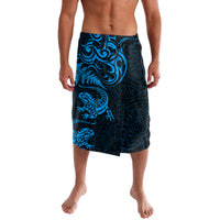 New Zealand Tuatara Tribal Tattoo Lavalava Silver Fern and Maori Pattern Blue Color LT03 Blue - Polynesian Pride