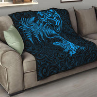 New Zealand Tuatara Tribal Tattoo Quilt Silver Fern and Maori Pattern Blue Color LT03 - Polynesian Pride