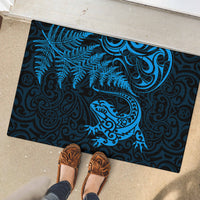 New Zealand Tuatara Tribal Tattoo Rubber Doormat Silver Fern and Maori Pattern Blue Color LT03 - Polynesian Pride