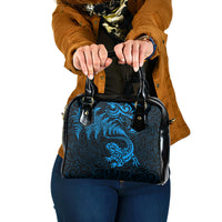 New Zealand Tuatara Tribal Tattoo Shoulder Handbag Silver Fern and Maori Pattern Blue Color LT03 One Size Blue - Polynesian Pride