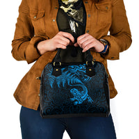 New Zealand Tuatara Tribal Tattoo Shoulder Handbag Silver Fern and Maori Pattern Blue Color LT03 - Polynesian Pride