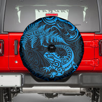 New Zealand Tuatara Tribal Tattoo Spare Tire Cover Silver Fern and Maori Pattern Blue Color LT03 - Polynesian Pride