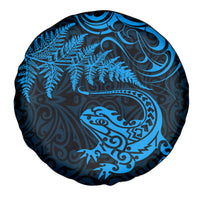New Zealand Tuatara Tribal Tattoo Spare Tire Cover Silver Fern and Maori Pattern Blue Color LT03 - Polynesian Pride