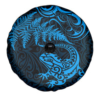 New Zealand Tuatara Tribal Tattoo Spare Tire Cover Silver Fern and Maori Pattern Blue Color LT03 - Polynesian Pride