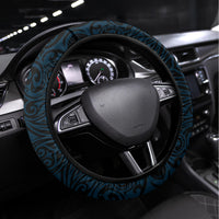 New Zealand Tuatara Tribal Tattoo Steering Wheel Cover Silver Fern and Maori Pattern Blue Color LT03 Universal Fit Blue - Polynesian Pride