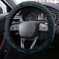 New Zealand Tuatara Tribal Tattoo Steering Wheel Cover Silver Fern and Maori Pattern Blue Color LT03 - Polynesian Pride
