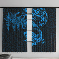 New Zealand Tuatara Tribal Tattoo Window Curtain Silver Fern and Maori Pattern Blue Color LT03 With Hooks Blue - Polynesian Pride
