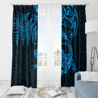 New Zealand Tuatara Tribal Tattoo Window Curtain Silver Fern and Maori Pattern Blue Color LT03 - Polynesian Pride