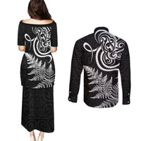New Zealand Octopus Tattoo and Fern Couples Matching Puletasi and Long Sleeve Button Shirt Maori Pattern LT03 - Polynesian Pride