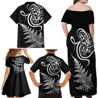 New Zealand Octopus Tattoo and Fern Family Matching Off Shoulder Maxi Dress and Hawaiian Shirt Maori Pattern LT03 - Polynesian Pride