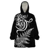 New Zealand Octopus Tattoo and Fern Wearable Blanket Hoodie Maori Pattern LT03 One Size Black - Polynesian Pride