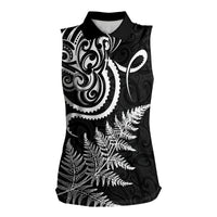 New Zealand Octopus Tattoo and Fern Women Sleeveless Polo Shirt Maori Pattern LT03 Female Black - Polynesian Pride