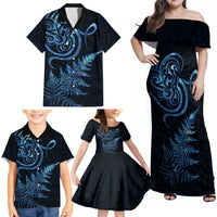 New Zealand Octopus Tattoo and Fern Family Matching Off Shoulder Maxi Dress and Hawaiian Shirt Maori Pattern Matariki Style LT03 - Polynesian Pride