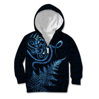 New Zealand Octopus Tattoo and Fern Kid Hoodie Maori Pattern Matariki Style LT03 Zip Hoodie Blue - Polynesian Pride