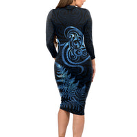 New Zealand Octopus Tattoo and Fern Long Sleeve Bodycon Dress Maori Pattern Matariki Style LT03 - Polynesian Pride