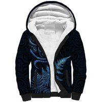 New Zealand Octopus Tattoo and Fern Sherpa Hoodie Maori Pattern Matariki Style LT03 Unisex Blue - Polynesian Pride
