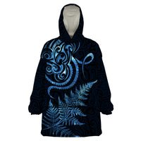 New Zealand Octopus Tattoo and Fern Wearable Blanket Hoodie Maori Pattern Matariki Style LT03 One Size Blue - Polynesian Pride
