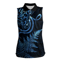 New Zealand Octopus Tattoo and Fern Women Sleeveless Polo Shirt Maori Pattern Matariki Style LT03 Female Blue - Polynesian Pride