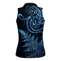 New Zealand Octopus Tattoo and Fern Women Sleeveless Polo Shirt Maori Pattern Matariki Style LT03 - Polynesian Pride
