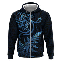 New Zealand Octopus Tattoo and Fern Zip Hoodie Maori Pattern Matariki Style LT03 Zip Hoodie Blue - Polynesian Pride