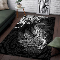 New Zealand Crocodile Tattoo and Fern Area Rug Maori Pattern