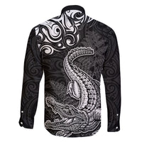 New Zealand Crocodile Tattoo and Fern Family Matching Off Shoulder Maxi Dress and Hawaiian Shirt Maori Pattern LT03 - Polynesian Pride