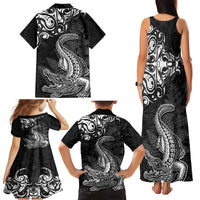 New Zealand Crocodile Tattoo and Fern Family Matching Tank Maxi Dress and Hawaiian Shirt Maori Pattern LT03 - Polynesian Pride