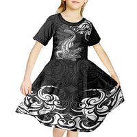 New Zealand Crocodile Tattoo and Fern Kid Short Sleeve Dress Maori Pattern LT03 - Polynesian Pride