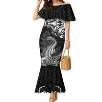 New Zealand Crocodile Tattoo and Fern Mermaid Dress Maori Pattern LT03 Women Black - Polynesian Pride