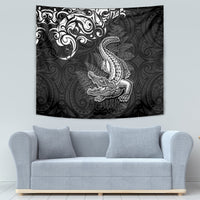 New Zealand Crocodile Tattoo and Fern Tapestry Maori Pattern