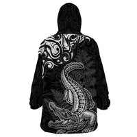 New Zealand Crocodile Tattoo and Fern Wearable Blanket Hoodie Maori Pattern LT03 - Polynesian Pride