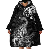 New Zealand Crocodile Tattoo and Fern Wearable Blanket Hoodie Maori Pattern LT03 - Polynesian Pride