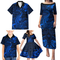 New Zealand Crocodile Tattoo and Fern Family Matching Puletasi and Hawaiian Shirt Maori Pattern Blue Color LT03 - Polynesian Pride