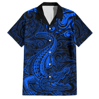 New Zealand Crocodile Tattoo and Fern Hawaiian Shirt Maori Pattern Blue Color LT03 Blue - Polynesian Pride