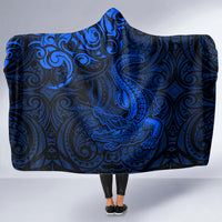New Zealand Crocodile Tattoo and Fern Hooded Blanket Maori Pattern Blue Color LT03 - Polynesian Pride