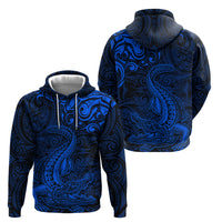 New Zealand Crocodile Tattoo and Fern Hoodie Maori Pattern Blue Color LT03 - Polynesian Pride