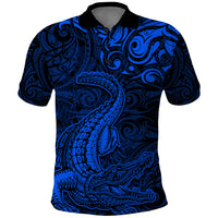 New Zealand Crocodile Tattoo and Fern Polo Shirt Maori Pattern Blue Color LT03 Blue - Polynesian Pride