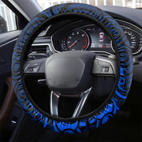 New Zealand Crocodile Tattoo and Fern Steering Wheel Cover Maori Pattern Blue Color LT03 - Polynesian Pride