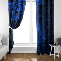 New Zealand Crocodile Tattoo and Fern Window Curtain Maori Pattern Blue Color