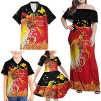 Papua New Guinea Independence Day Family Matching Off Shoulder Maxi Dress and Hawaiian Shirt Happy Anniversary 50th Bird-of-paradise Melanesian Tattoos LT03 - Polynesian Pride