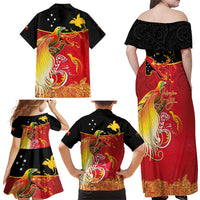 Papua New Guinea Independence Day Family Matching Off Shoulder Maxi Dress and Hawaiian Shirt Happy Anniversary 50th Bird-of-paradise Melanesian Tattoos LT03 - Polynesian Pride
