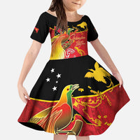 Papua New Guinea Independence Day Kid Short Sleeve Dress Happy Anniversary 50th Bird-of-paradise Melanesian Tattoos LT03 KID Black - Polynesian Pride