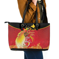 Papua New Guinea Independence Day Leather Tote Bag Happy Anniversary 50th Bird-of-paradise Melanesian Tattoos LT03 - Polynesian Pride