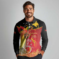 Papua New Guinea Independence Day Long Sleeve Polo Shirt Happy Anniversary 50th Bird-of-paradise Melanesian Tattoos LT03 - Polynesian Pride