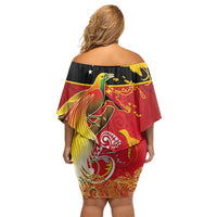 Papua New Guinea Independence Day Off Shoulder Short Dress Happy Anniversary 50th Bird-of-paradise Melanesian Tattoos LT03 - Polynesian Pride
